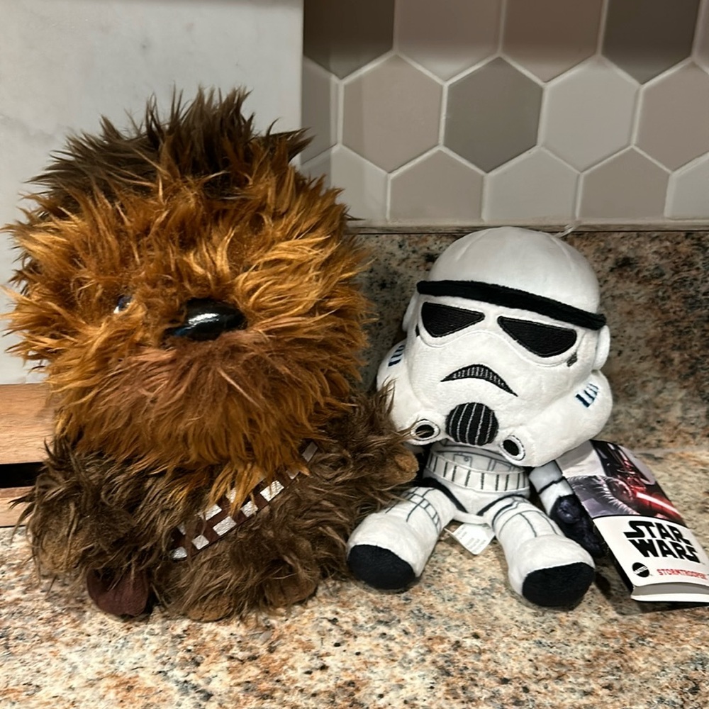 Disney Star Wars StormTrooper NWT & Chewbacca w/ Sounds stuffed figures.